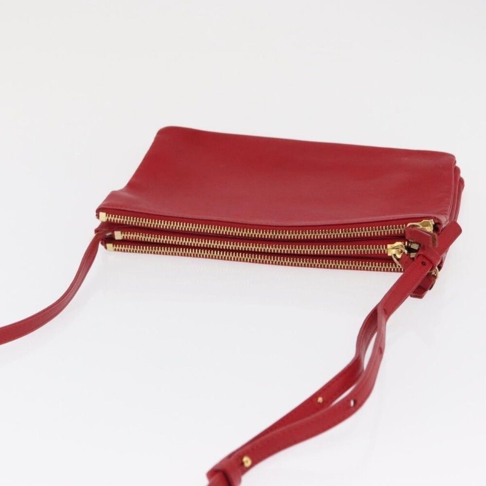 Authentic CELINE Trio Shoulder Bag Leather Red Gold - Picture 13 of 16